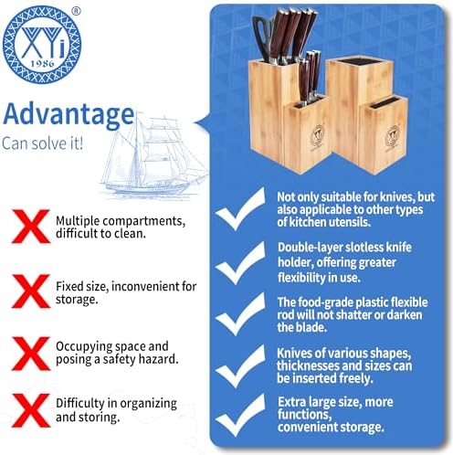 Bamboo Knife Holder with Non-Slip Base