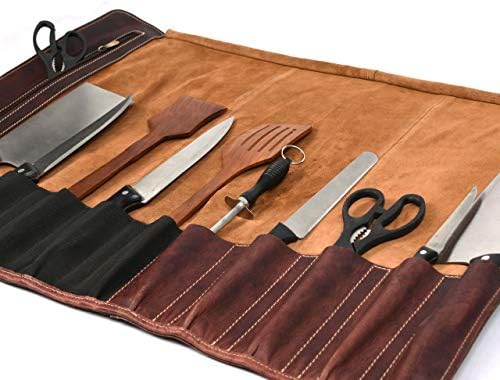 Stylish premium leather chef knife roll case