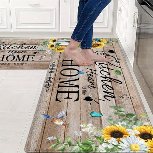 Two-Piece Non-Skid Kitchen Mat Set with Comfortable Floral Designs