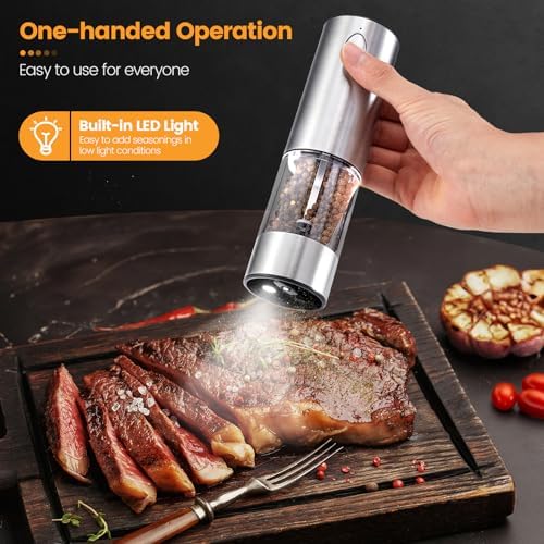 Sanmoon Electric Salt and Pepper Grinder Set - Rechargeable LED-lit Adjustable One-Handed