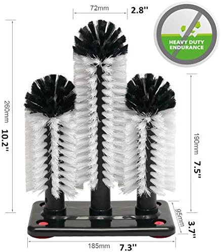 Triple-Ended Glass Washer Brush Set for Sinks with Suction Cup
