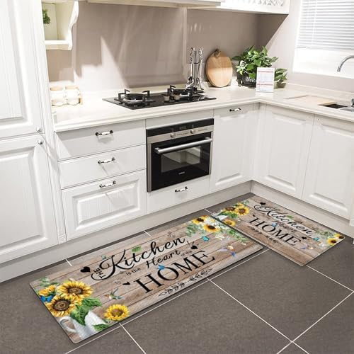 Two-Piece Non-Skid Kitchen Mat Set with Comfortable Floral Designs