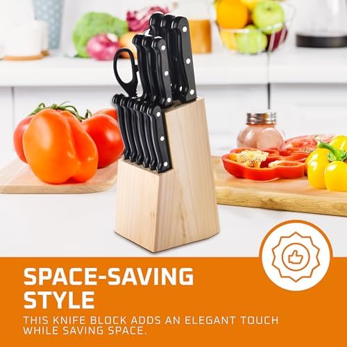 Bruntmor Black Professional Kitchen Knives Set with Built-in Sharpener