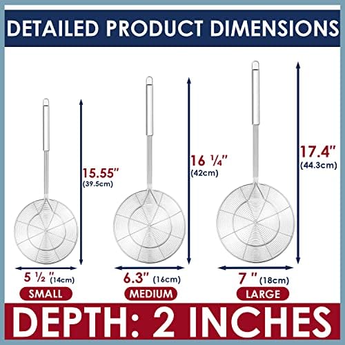 KEISSCO Stainless Steel Spider Skimmer Spoon Set 3-Piece Professional Kitchen Tool