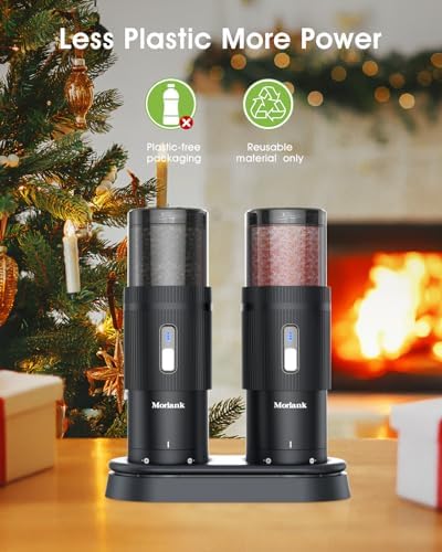 Upgraded Salt Pepper Mill Set Large Capacity Rechargeable Sleek Design Adjustable Coarseness