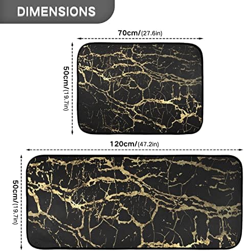 JIPONI Black Gold Marble Kitchen Rugs Set of 2