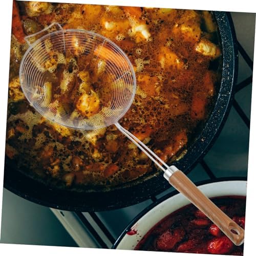 304 Stainless Steel Kitchen Colander with Wooden Handle for Easy Cooking