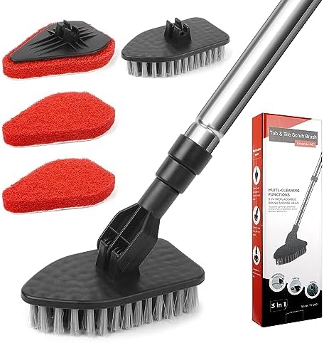 Tub Tile Scrubber Brush with 180 Rotation Extendable Design