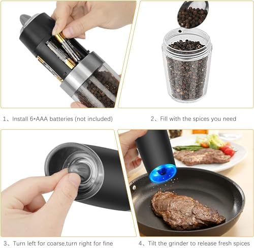Elegant Electric Salt Pepper Mill Set with LED Light