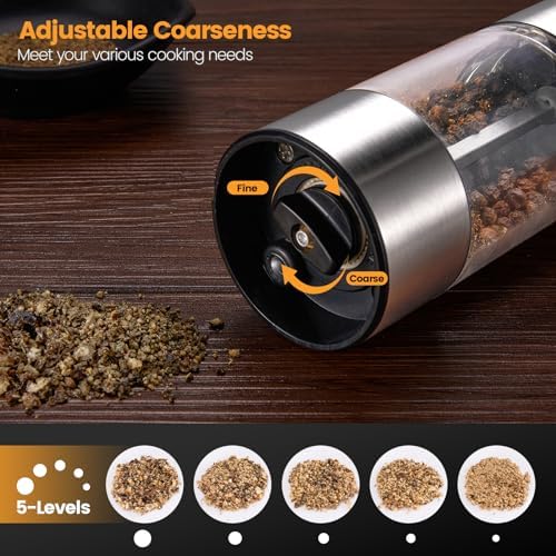 Sanmoon Electric Salt and Pepper Grinder Set - Rechargeable LED-lit Adjustable One-Handed