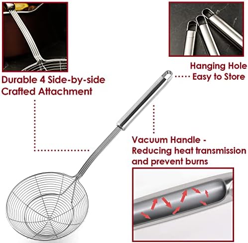 KEISSCO Stainless Steel Spider Skimmer Spoon Set 3-Piece Professional Kitchen Tool
