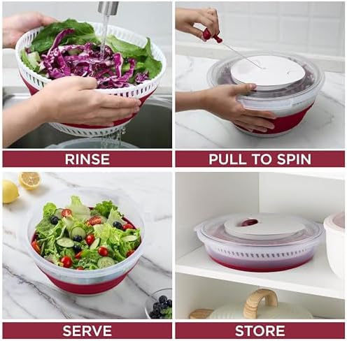 Collapsible Salad Spinner SA 4 QT Durable Kitchen Essential with Rose Design