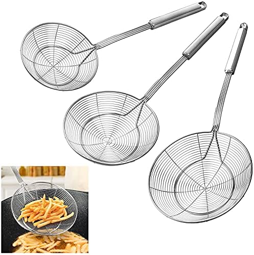KEISSCO Stainless Steel Spider Skimmer Spoon Set 3-Piece Professional Kitchen Tool