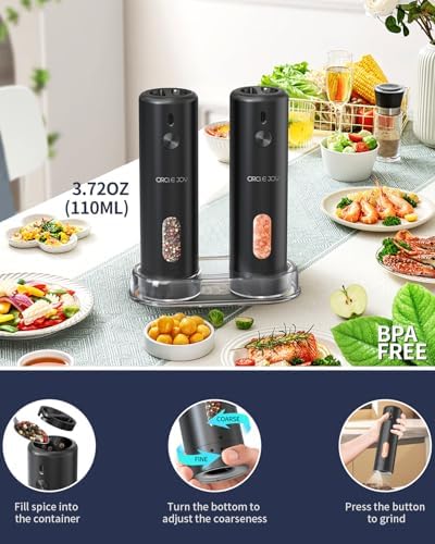CIRCLE JOY Rechargeable Electric Salt Pepper grinder Set Rechargeable LED One-Handed Use
