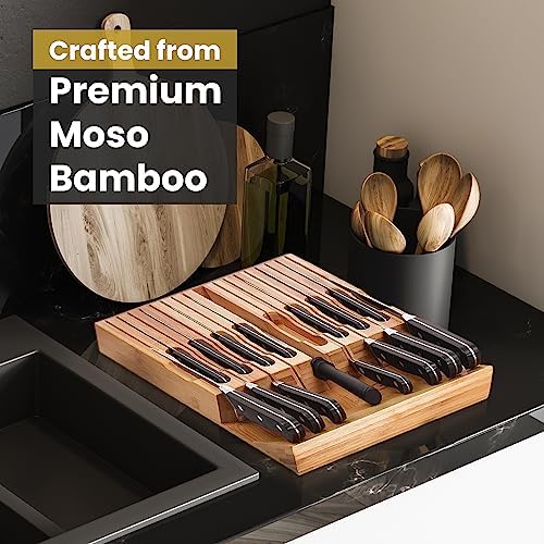 Eltow Bamboo Knife Organizer Sturdy Storage Solution for 16 Knives Chopsticks