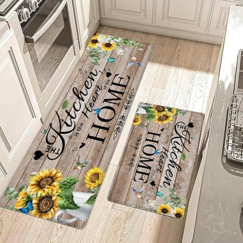 Two-Piece Non-Skid Kitchen Mat Set with Comfortable Floral Designs