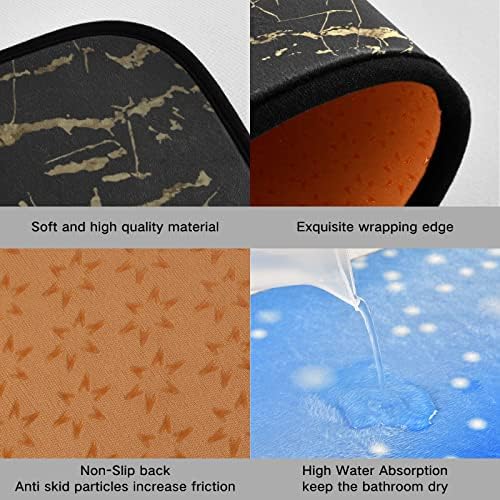 JIPONI Black Gold Marble Kitchen Rugs Set of 2