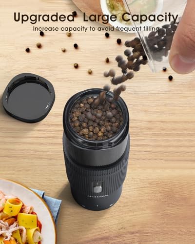 Upgraded Salt Pepper Mill Set Large Capacity Rechargeable Sleek Design Adjustable Coarseness