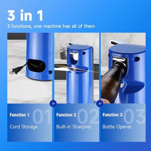 Davivy Electric Can Opener with Knife Sharpener and Bottle Opener SilverBlue