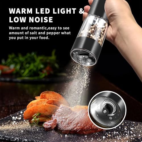Haomacro Electric Salt and Pepper Grinder Set with LED Lights