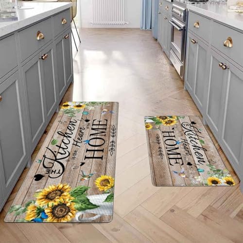 Two-Piece Non-Skid Kitchen Mat Set with Comfortable Floral Designs