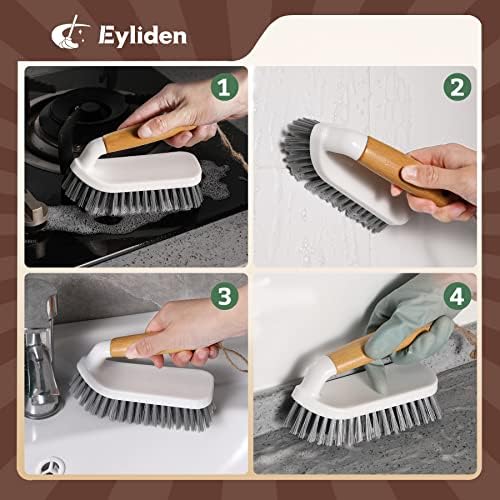 Eyliden 2-Piece Scrub Brush Set with Bamboo Handle for Efficient Cleaning
