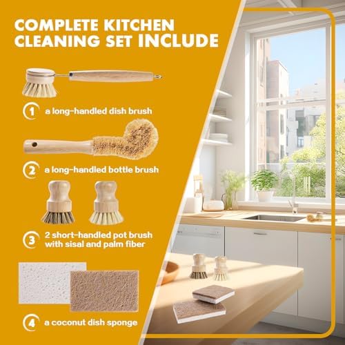 DEBETOOL 6-Piece Bamboo Dish Brush Set
