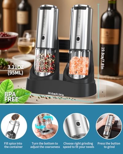 CIRCLE JOY Rechargeable Stainless Steel Salt Pepper Grinder Set - Precision Grading Variable Speed