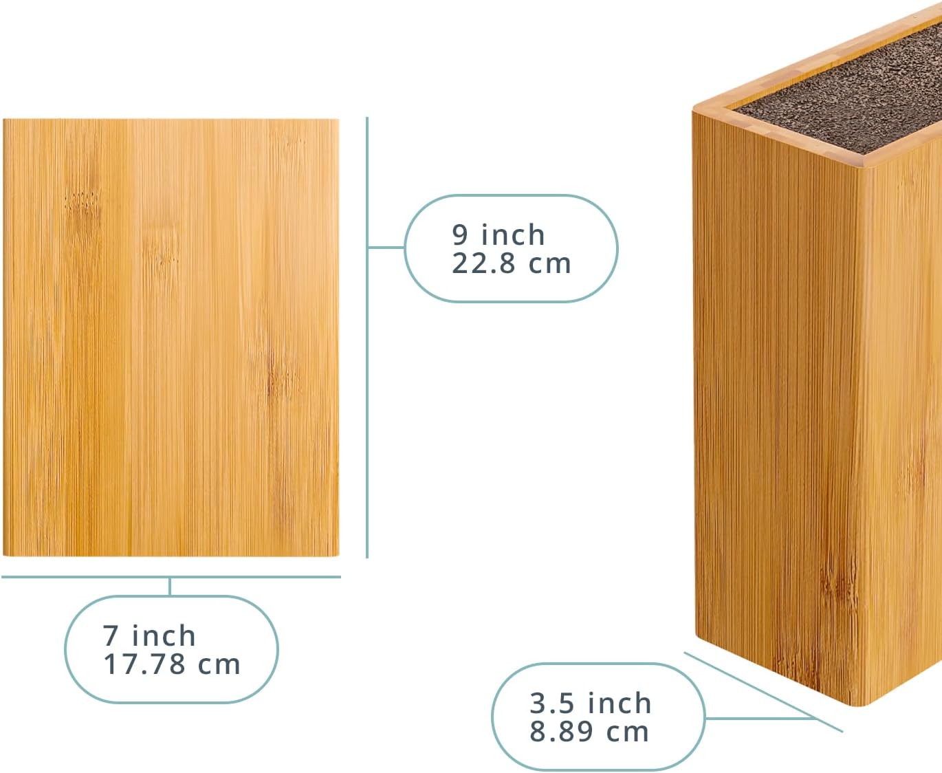 Ergonomic Bamboo Knife Block Wide Design Countertop