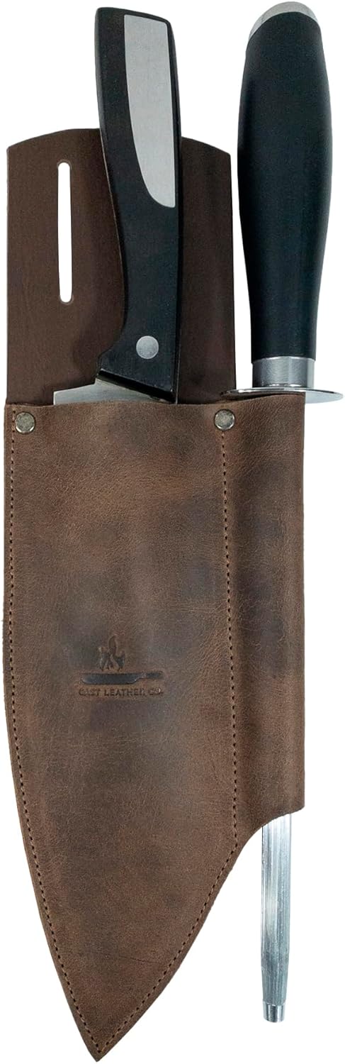 Chef Knife Holster with Sharpener Rustic Leather