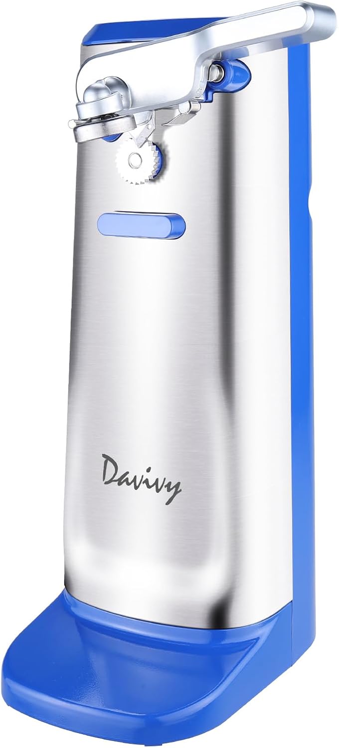 Davivy Electric Can Opener with Knife Sharpener and Bottle Opener SilverBlue