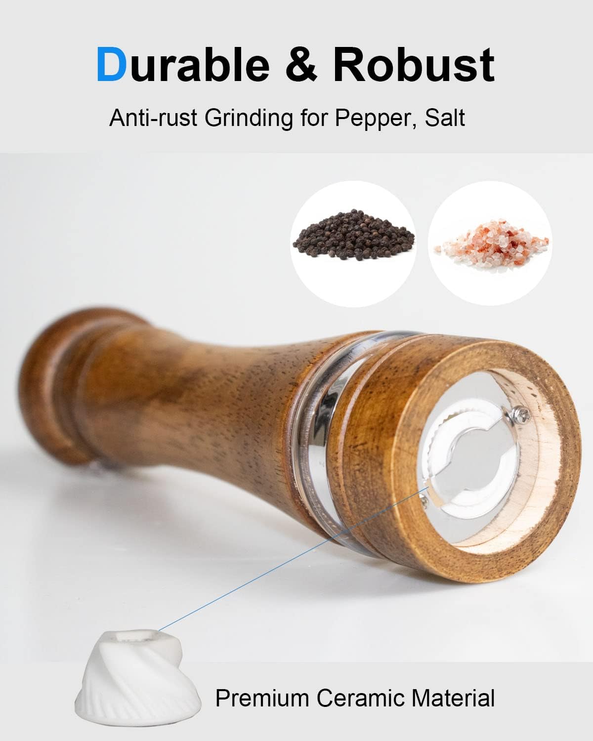 Adjustable Wooden Pepper Grinder for Precision Grading