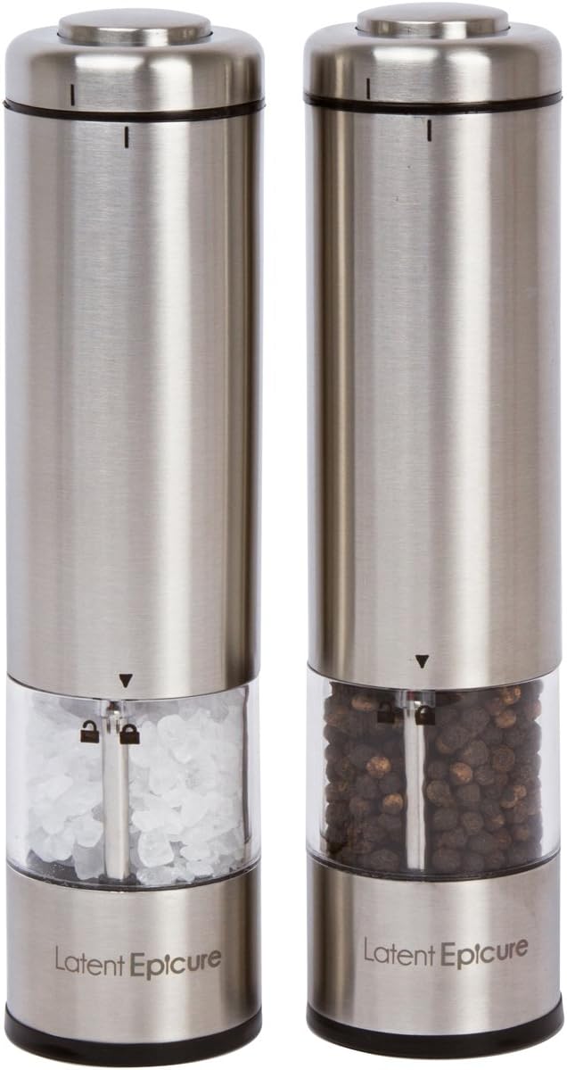 Stainless Steel Electric Salt Pepper Grinder Set Adjustable with Light Ergonomic Design