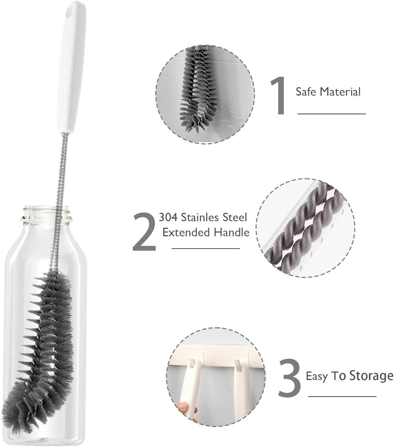 2-Pack Bottle Brush Set for Glass Pot and Baby Bottles Black