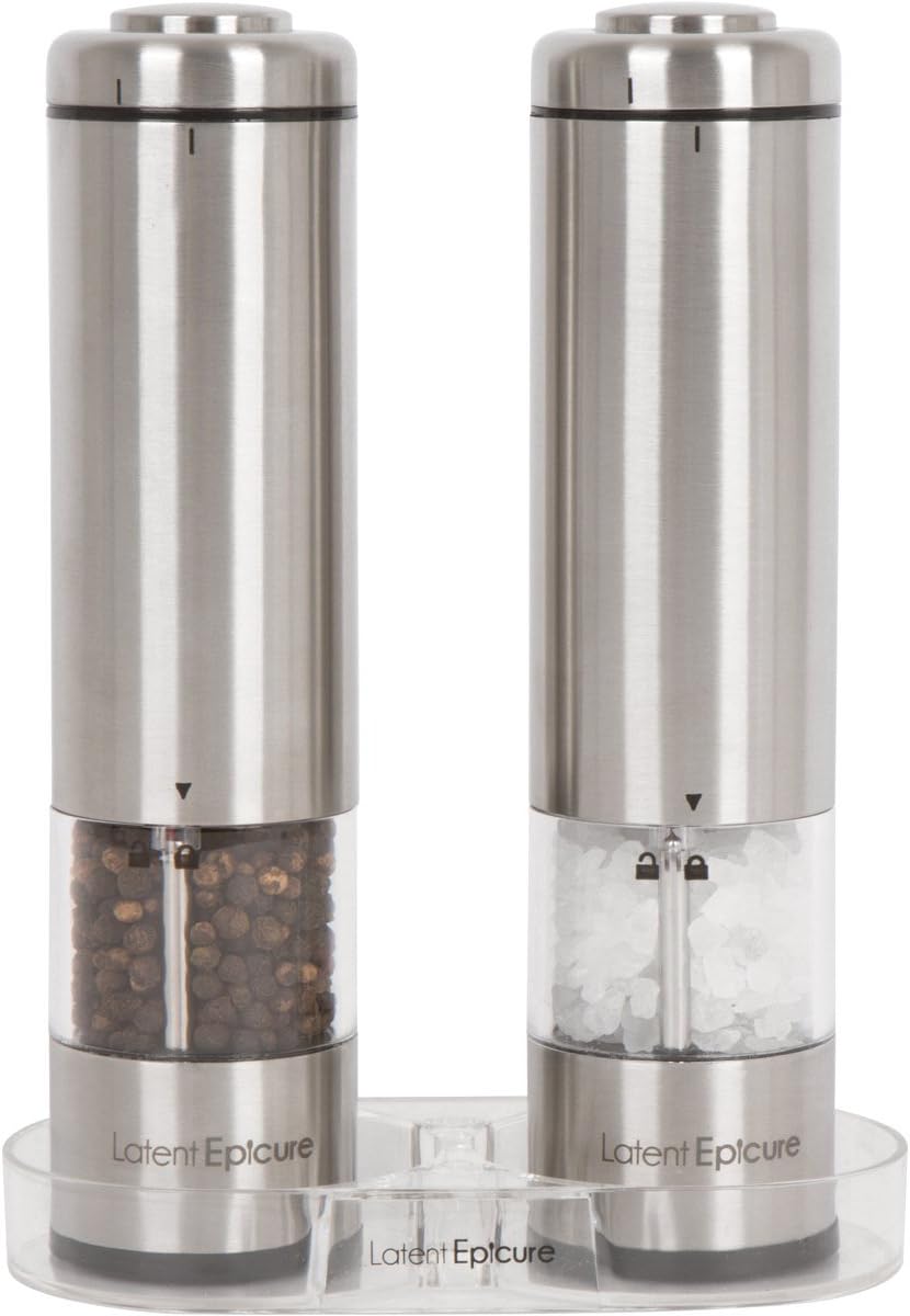 Stainless Steel Electric Salt Pepper Grinder Set Adjustable with Light Ergonomic Design