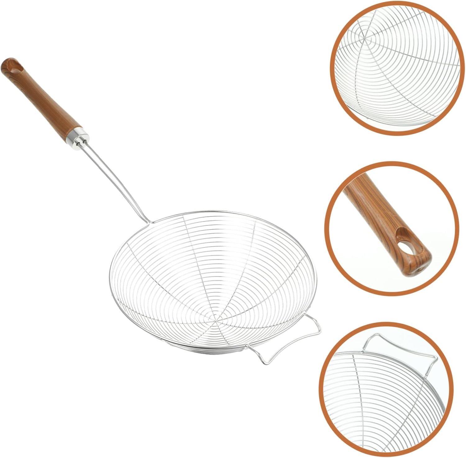 304 Stainless Steel Kitchen Colander with Wooden Handle for Easy Cooking