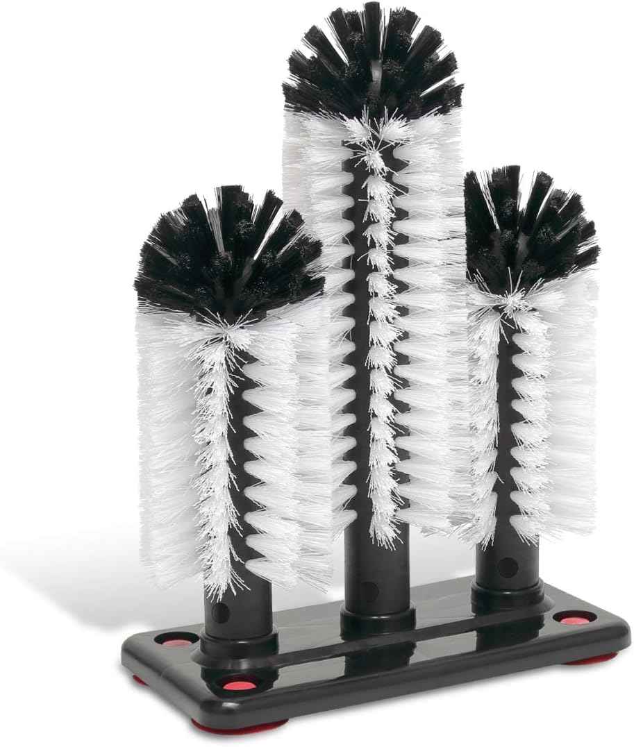 Triple-Ended Glass Washer Brush Set for Sinks with Suction Cup