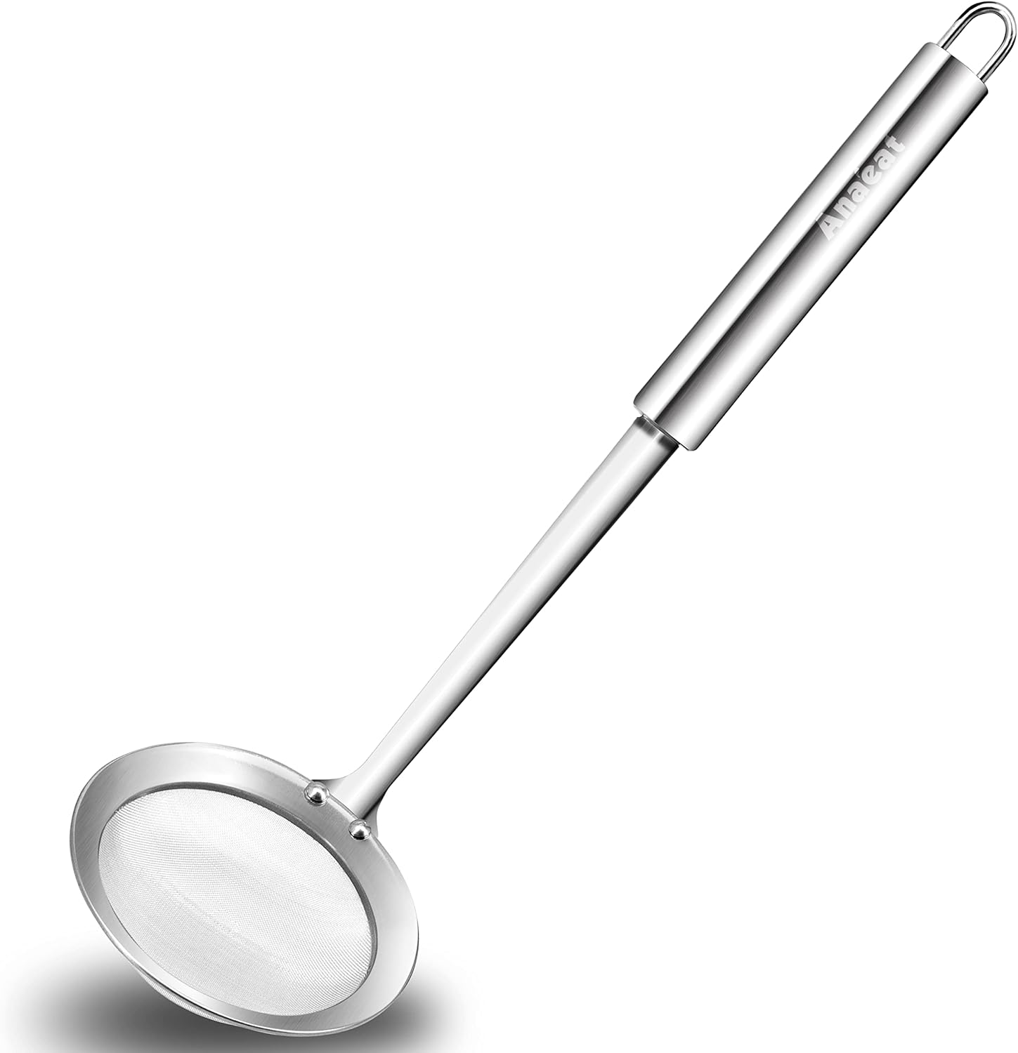 Anaeat 4 Stainless Steel Fat Skimmer Spoon - Professional Kitchen Fine Mesh Food Strainer