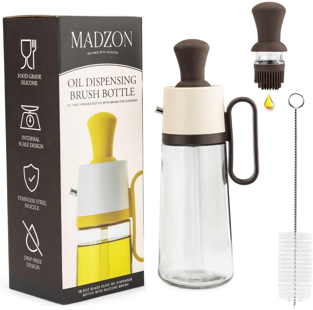 Madzon 3-in-1 Glass Oil Dispenser - Leakproof Easy to Clean