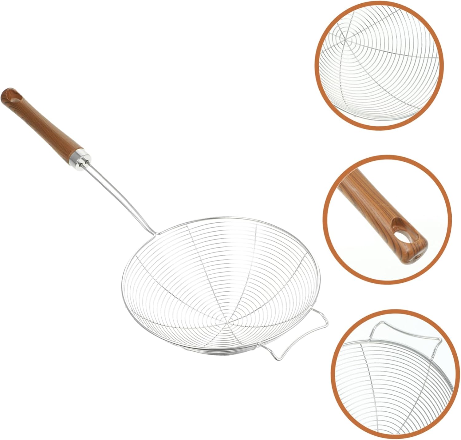 MikinonaStainless Steel Strainer Skimmer with Wooden Handle for Kitchen Use