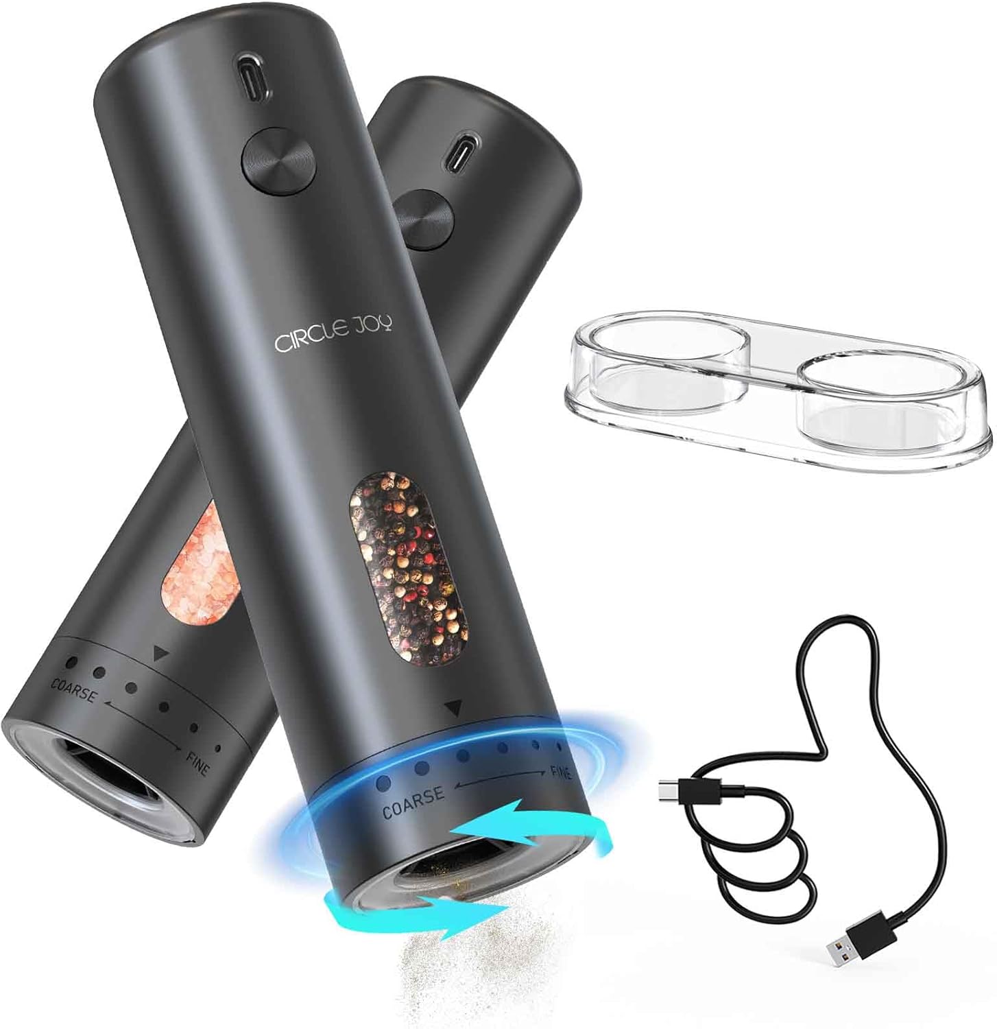 CIRCLE JOY Rechargeable Electric Salt Pepper grinder Set Rechargeable LED One-Handed Use