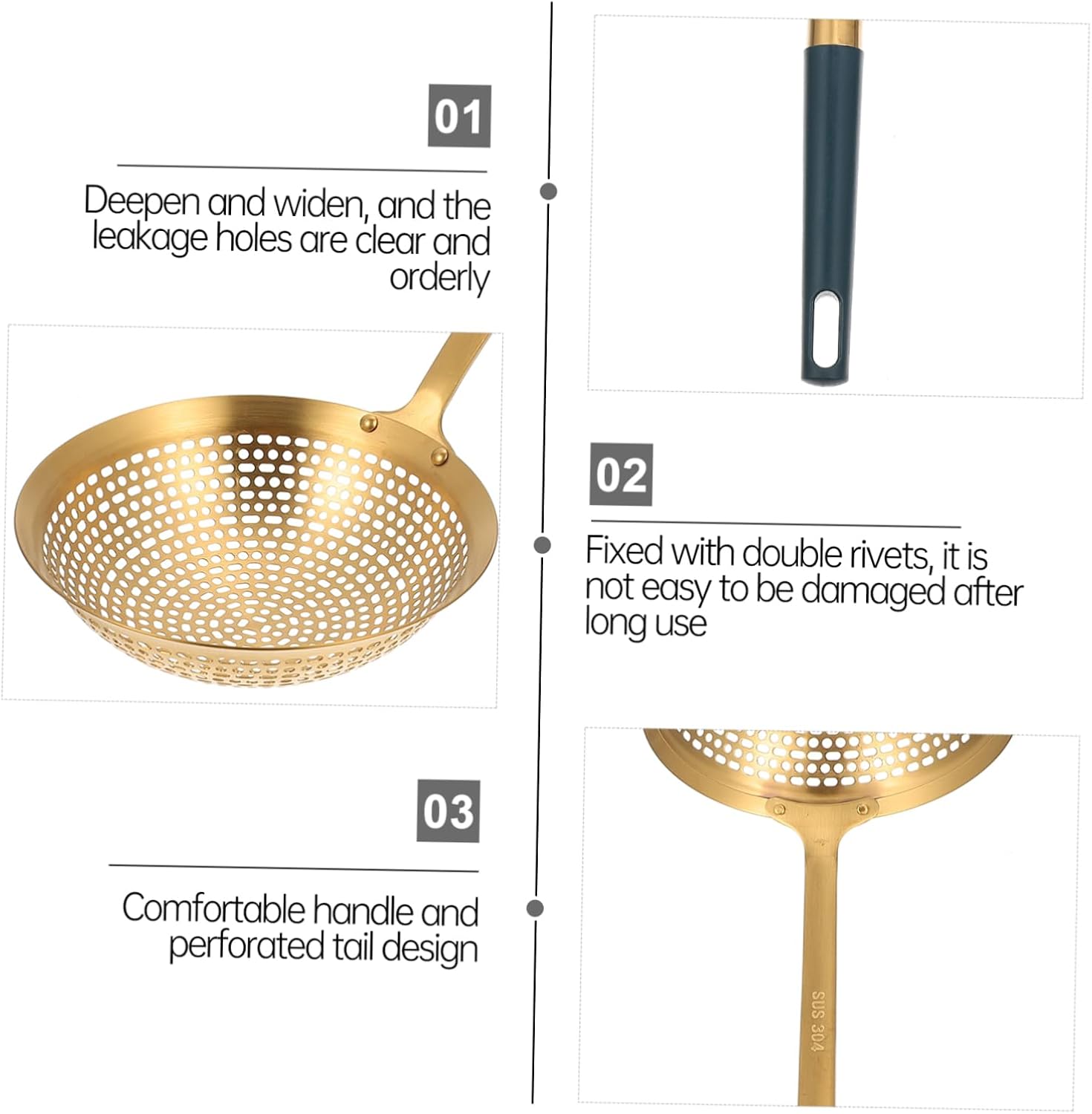 GRIRIW Plastic Skimmer Ladle Set Stainless Steel Cooking Strainer