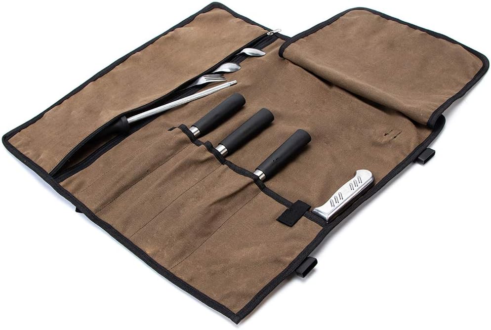 HERSENT Chefs Knife Roll 5-Pocket Travel Case for knives