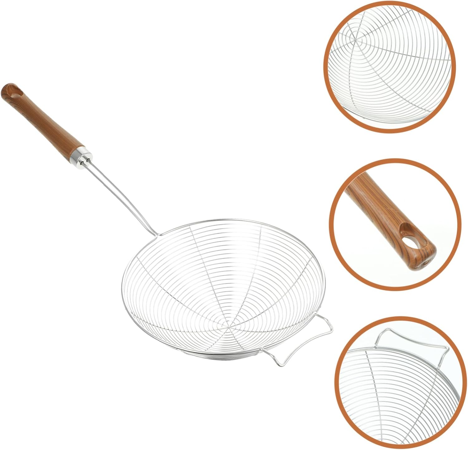 Luxshiny 304 Stainless Steel Mesh Strainer with Wooden Handle Kitchen Colander