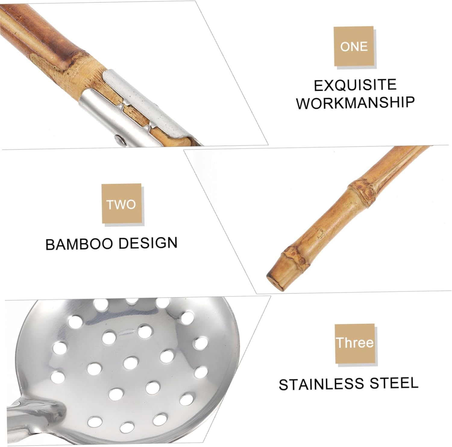 Sturdy Bamboo Colander for Hot Pot Cooking Easy Cleaning StAINLESS STEEL Spoon
