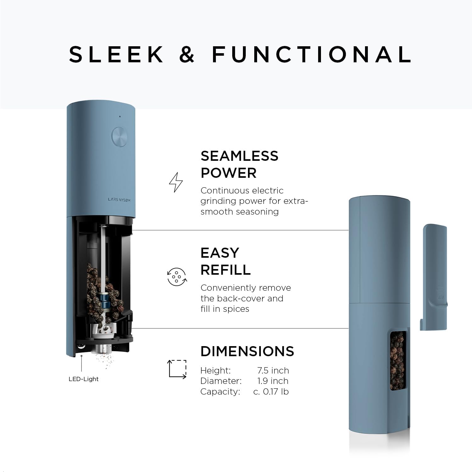 LARS NYSM-Smart Electric Salt Pepper Mill Set