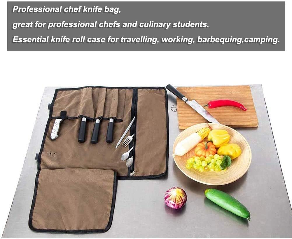 HERSENT Chefs Knife Roll 5-Pocket Travel Case for knives