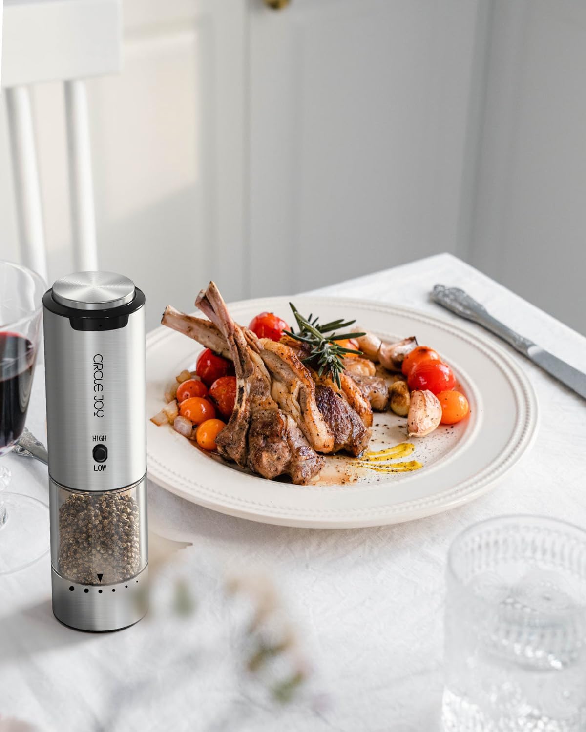CIRCLE JOY Rechargeable Stainless Steel Salt Pepper Grinder Set - Precision Grading Variable Speed