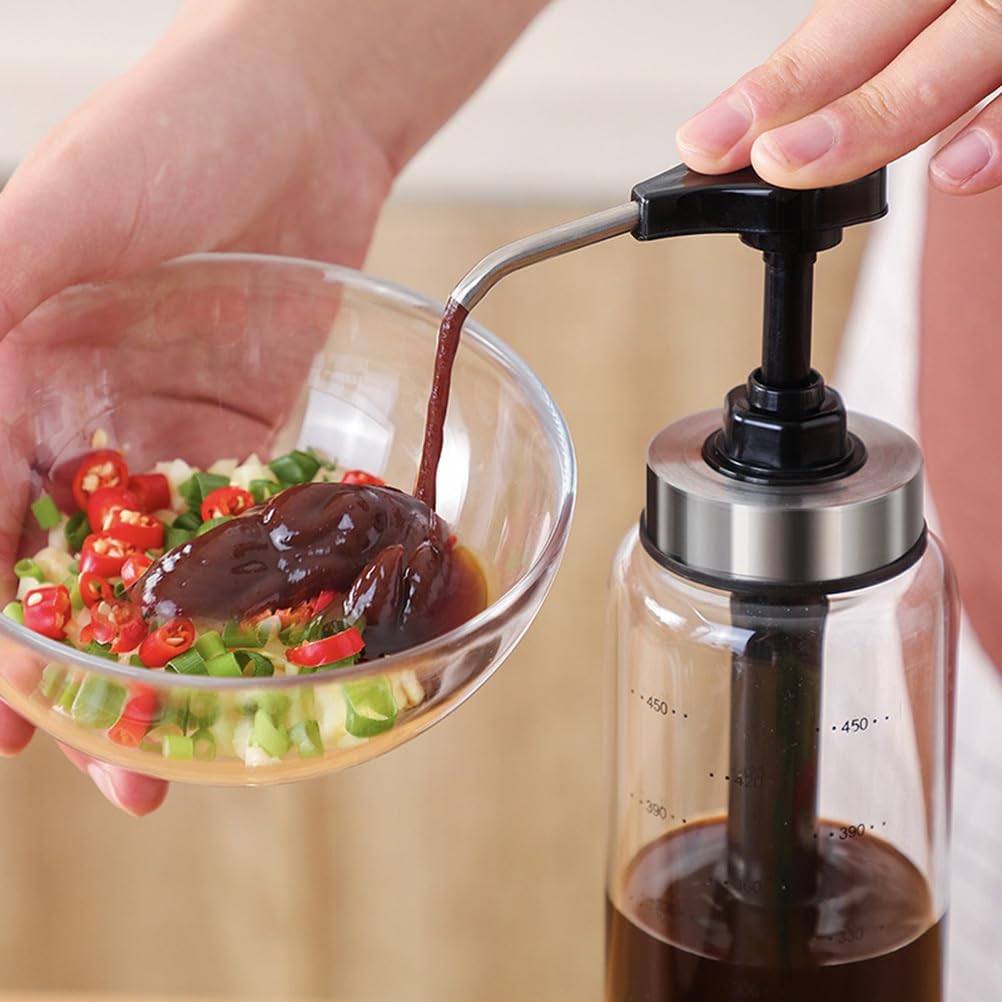 500ml Glass Sauce pump Leakproof Kitchen Dispenser