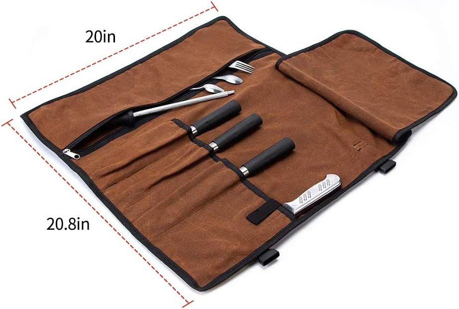 HERSENT Chefs Knife Roll 5-Pocket Travel Case for knives